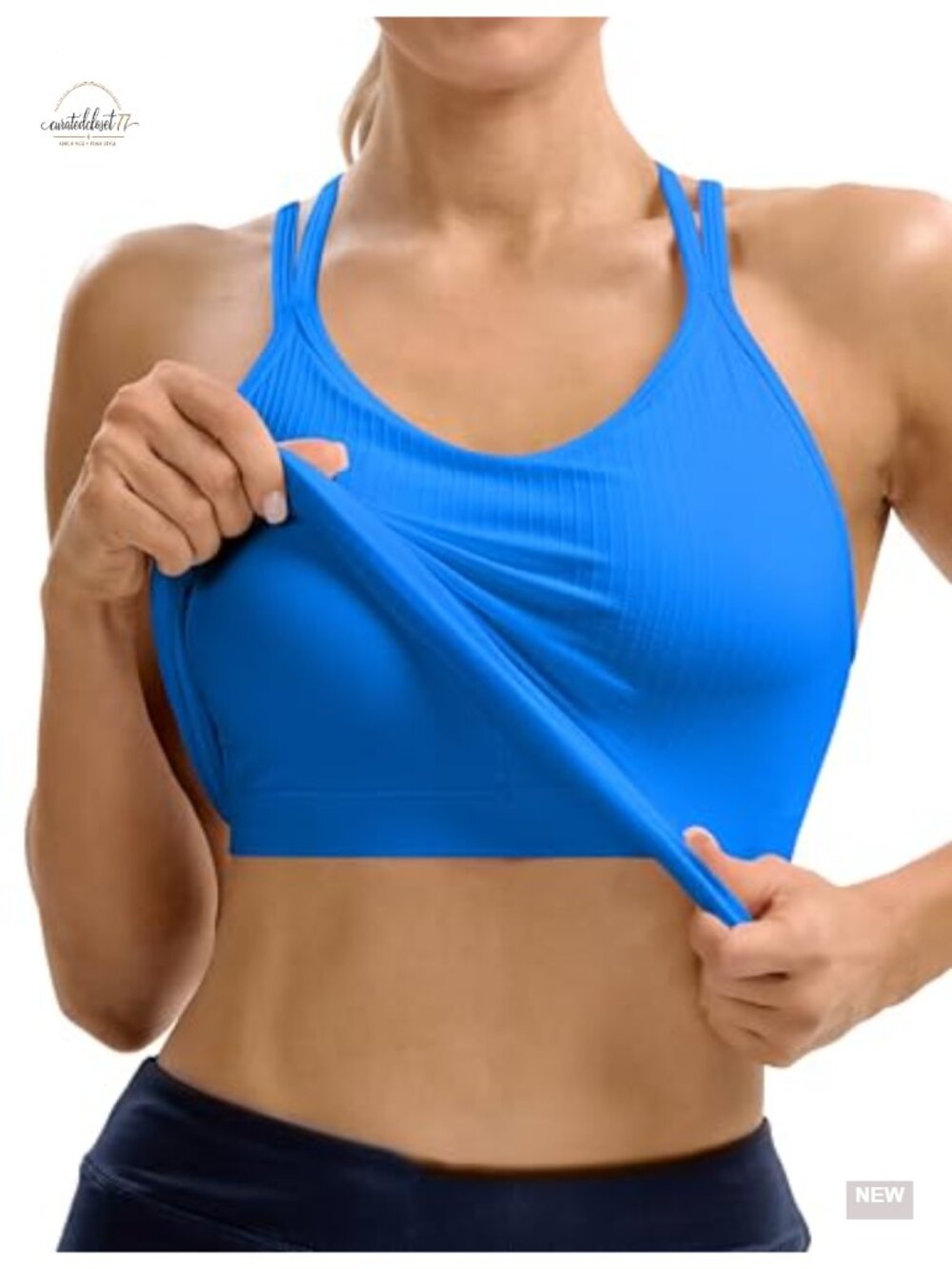 Ribbed Workout Tank with Built-in Bra, Crisscross Back Yoga Top